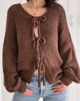 Strickjacke, zum Binden, Schoko