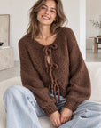 Strickjacke, zum Binden, Schoko