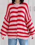 Strickjacke, mit Herzknöpfen, Rot