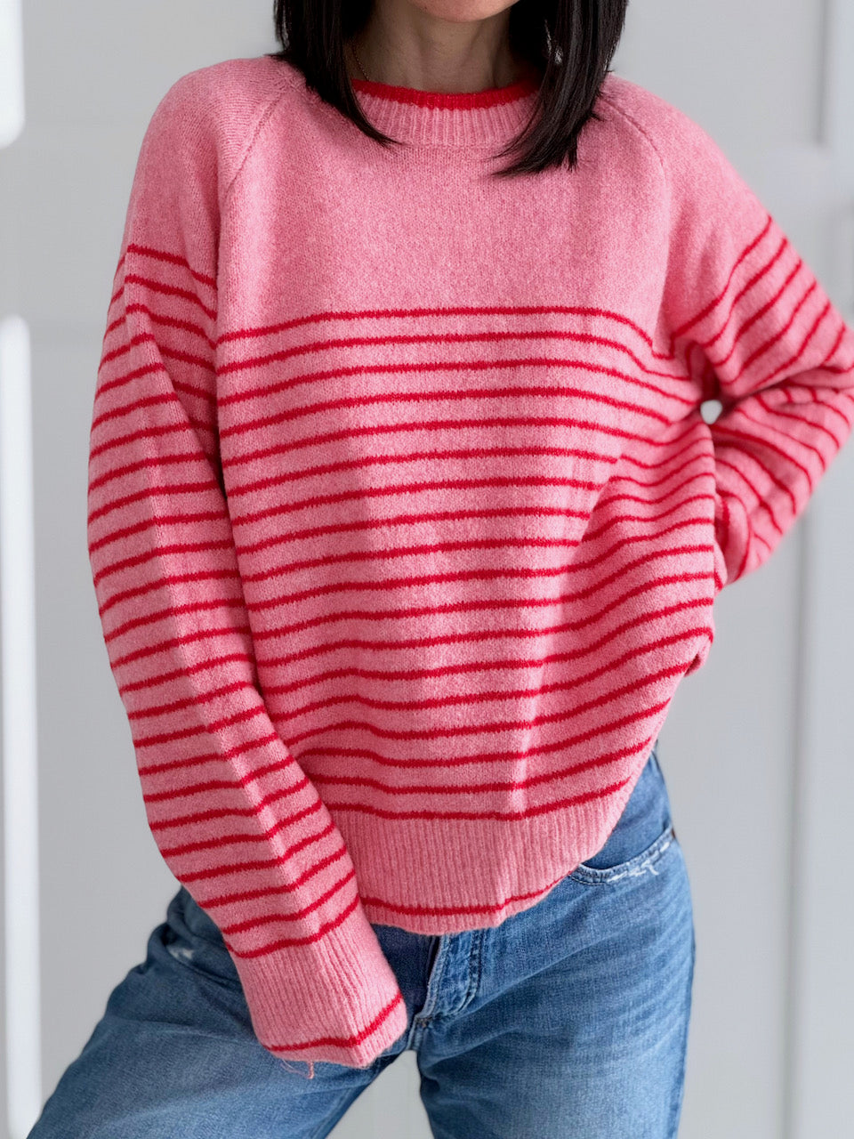Pullover, Streifen, Rosa