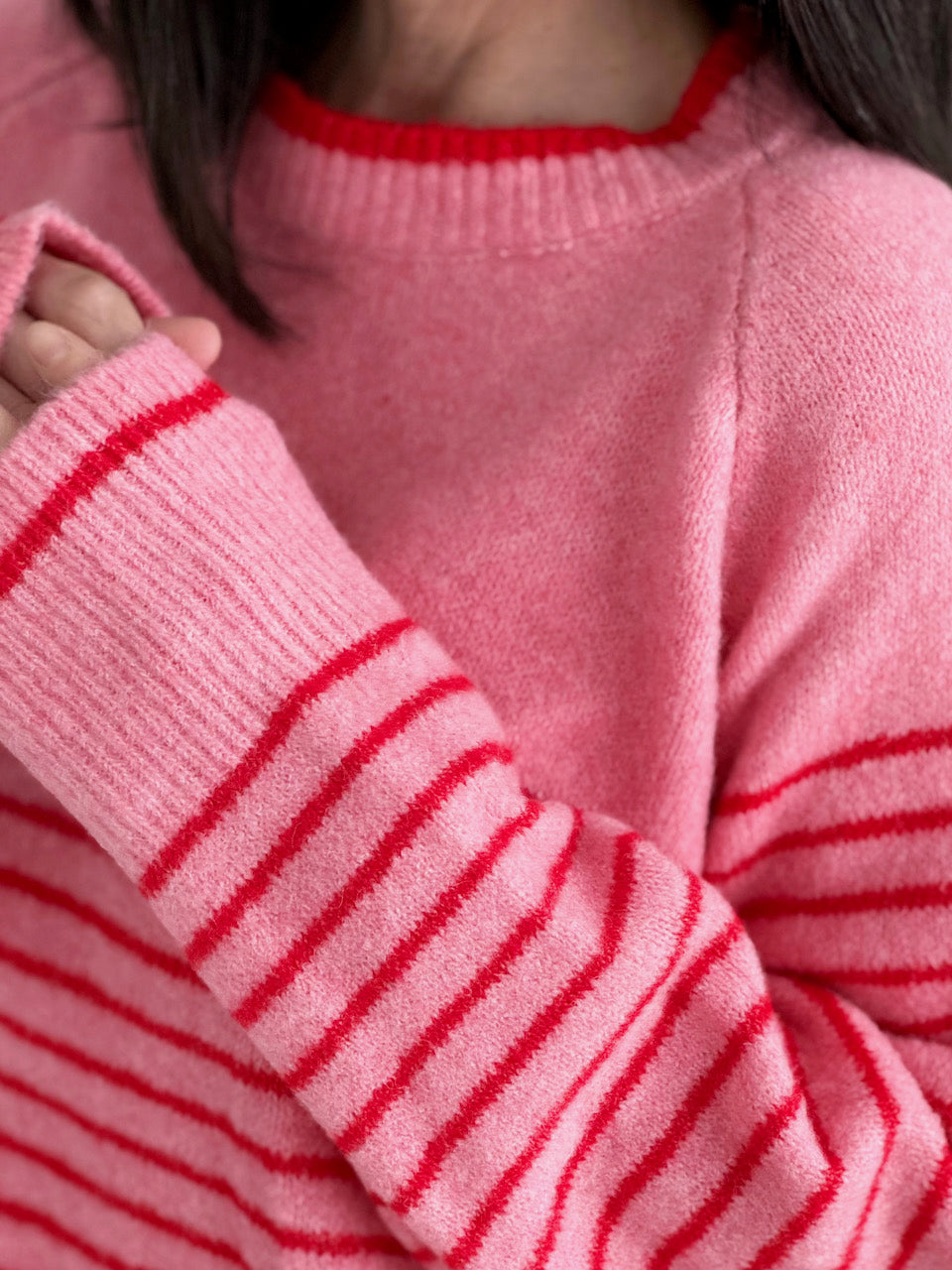 Pullover, Streifen, Rosa