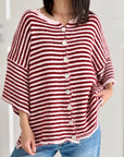 Strickjacke, Streifen, 3/4 Ärmel, Bordeaux