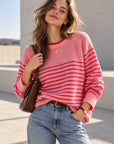 Pullover, Streifen, Rosa