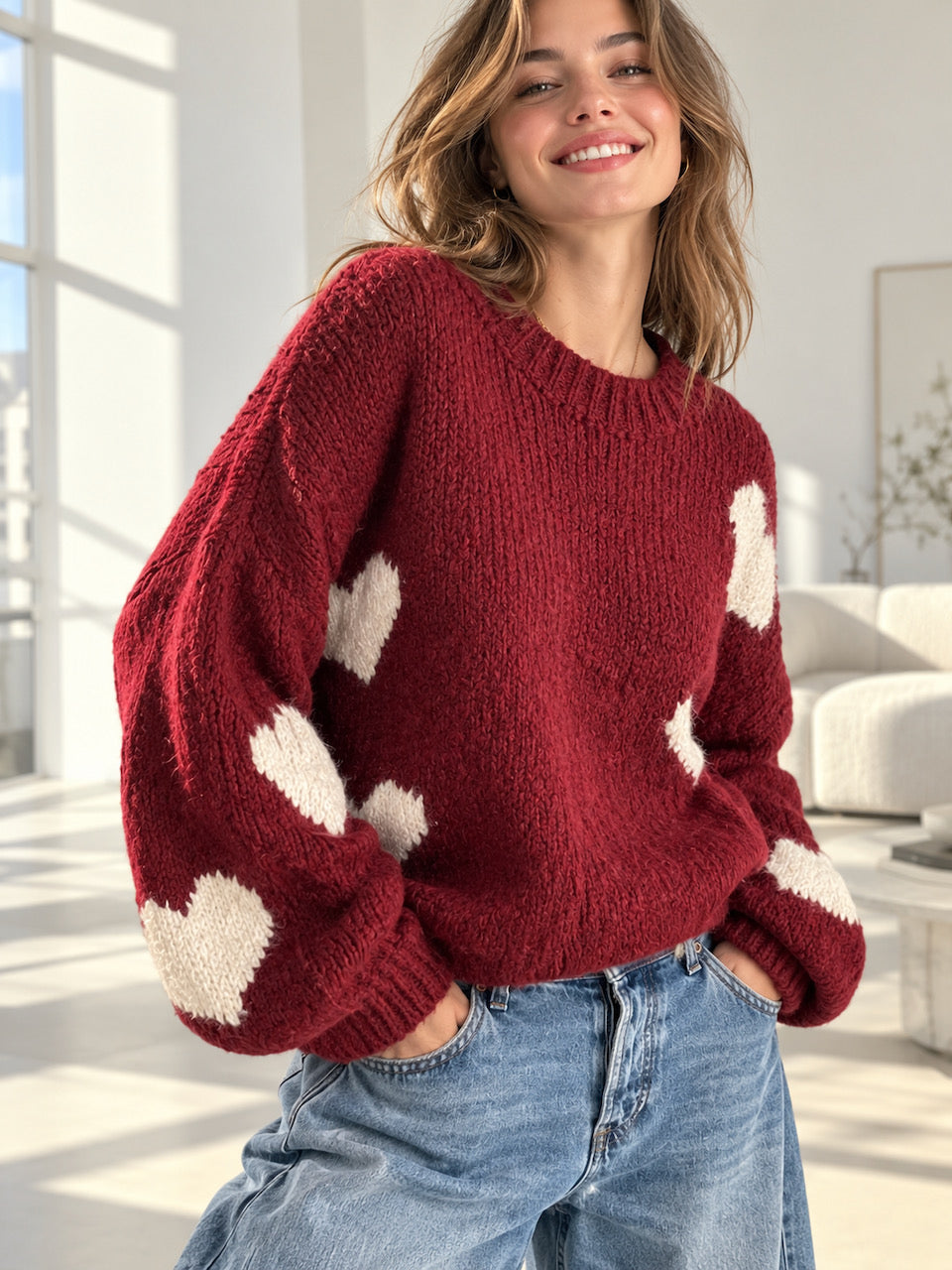Pullover, Herzen, Bordeaux