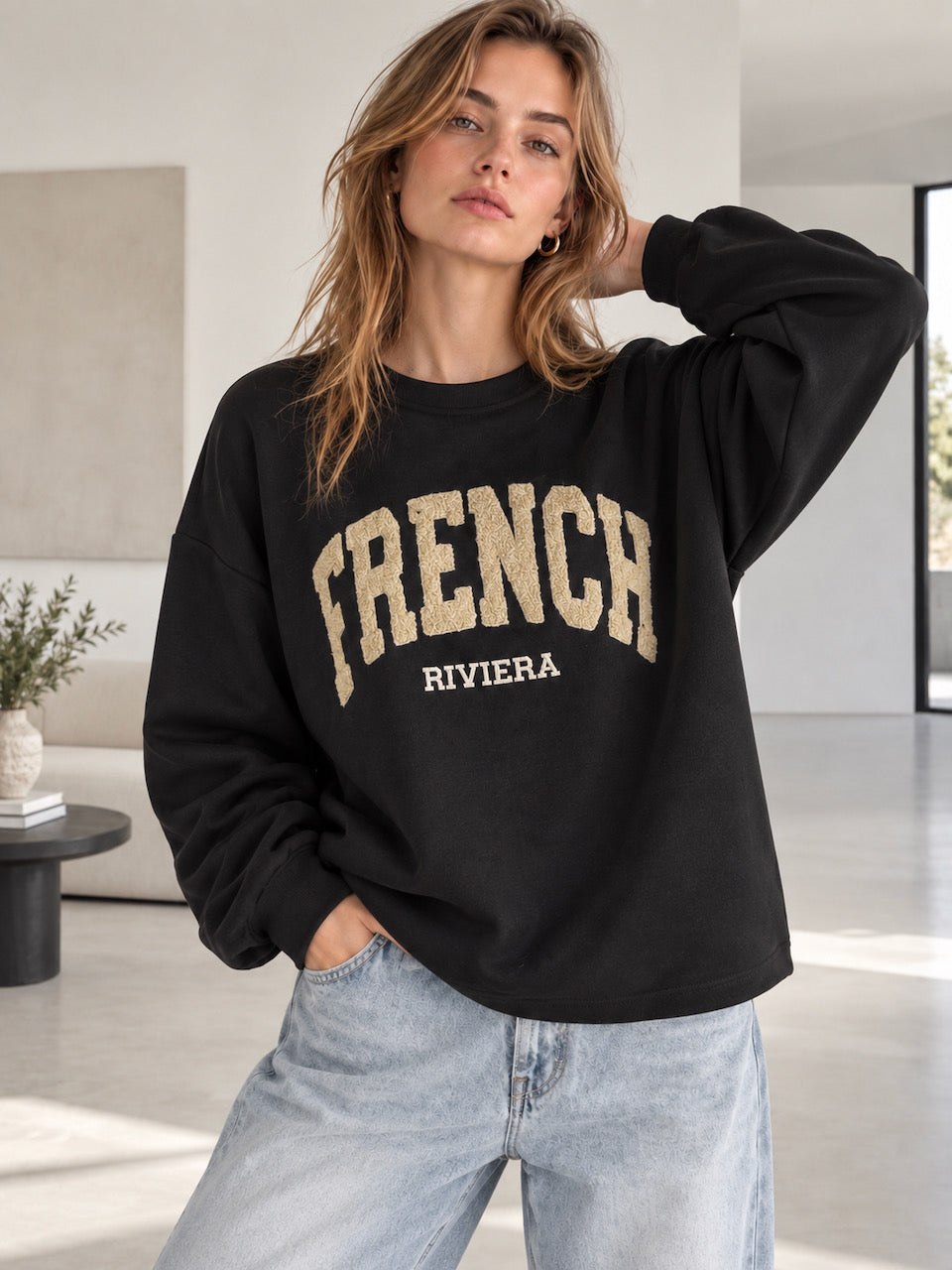 Sweatshirt, French, Schwarz