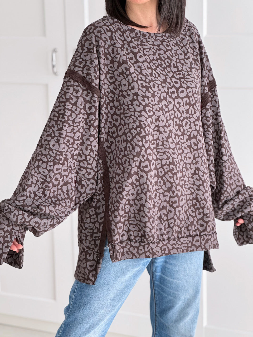 Sweatshirt, Oversize, Leo, Altgrau