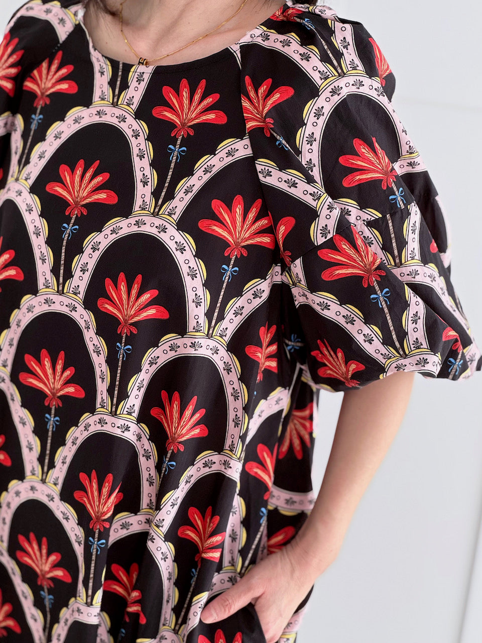 Maxikleid, Bogenblüte, Schwarz