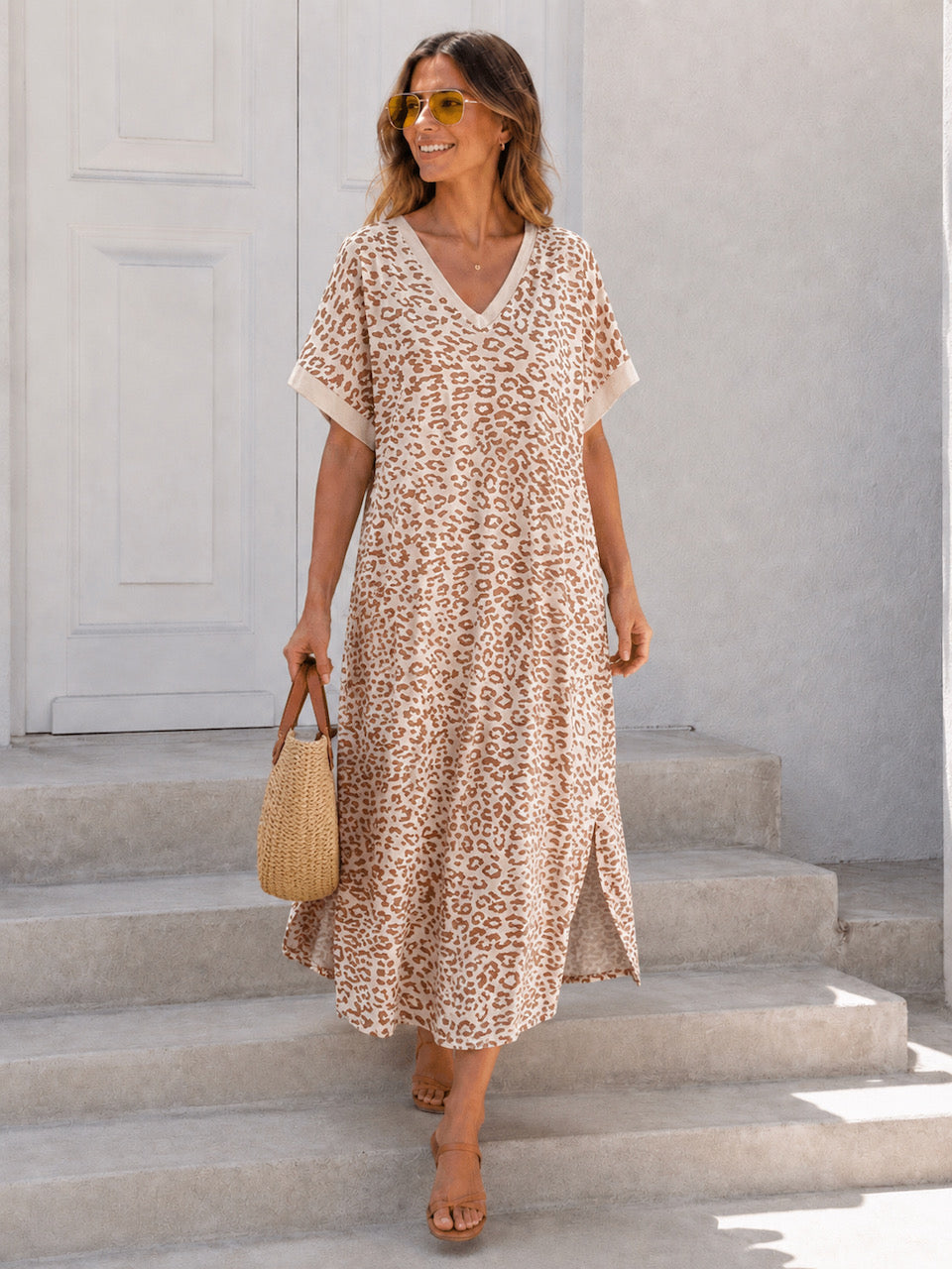 T-Shirt-Kleid, Leo, Beige