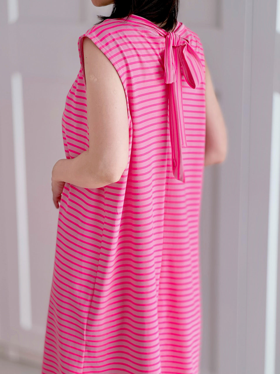 Tunika, Rückenschleife, Streifen, Neon-Pink