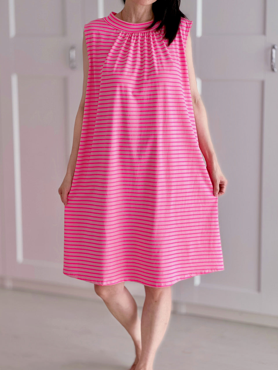 Tunika, Rückenschleife, Streifen, Neon-Pink