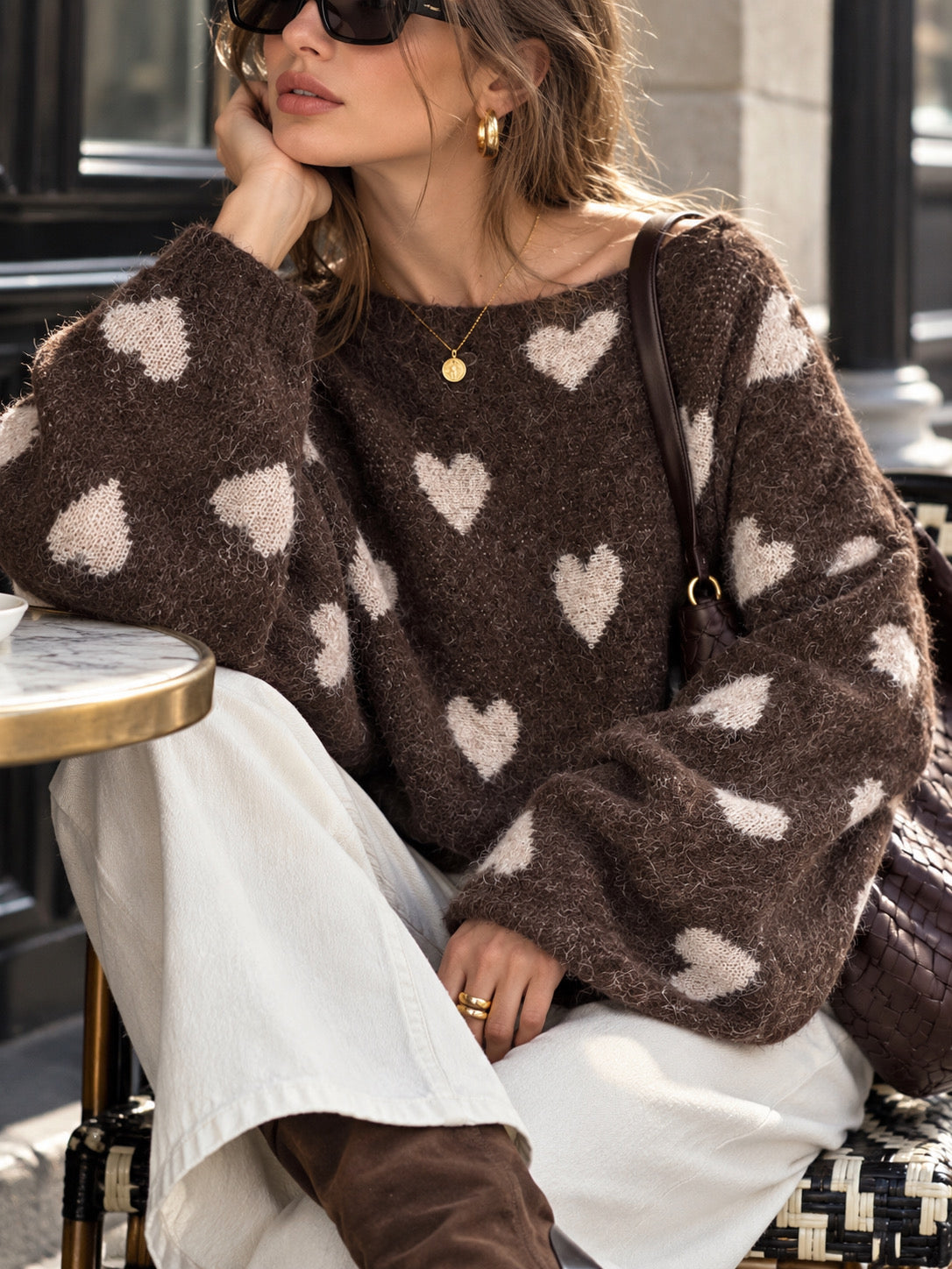 Pullover, Herzen, Ballonärmel, Schoko