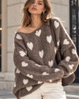 Pullover, Herzen, Ballonärmel, Taupe