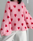 Pullover, Herzen, Ballonärmel, Rosa