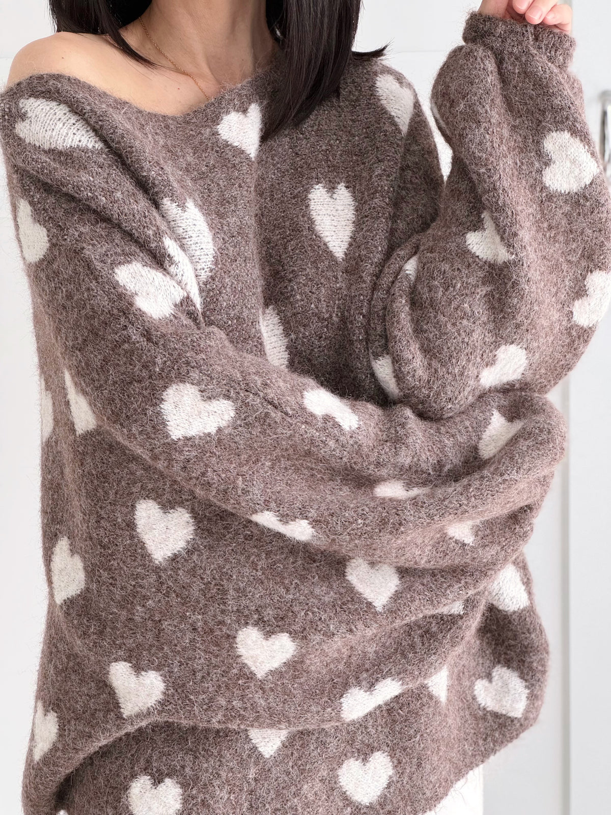 Pullover, Herzen, Ballonärmel, Taupe