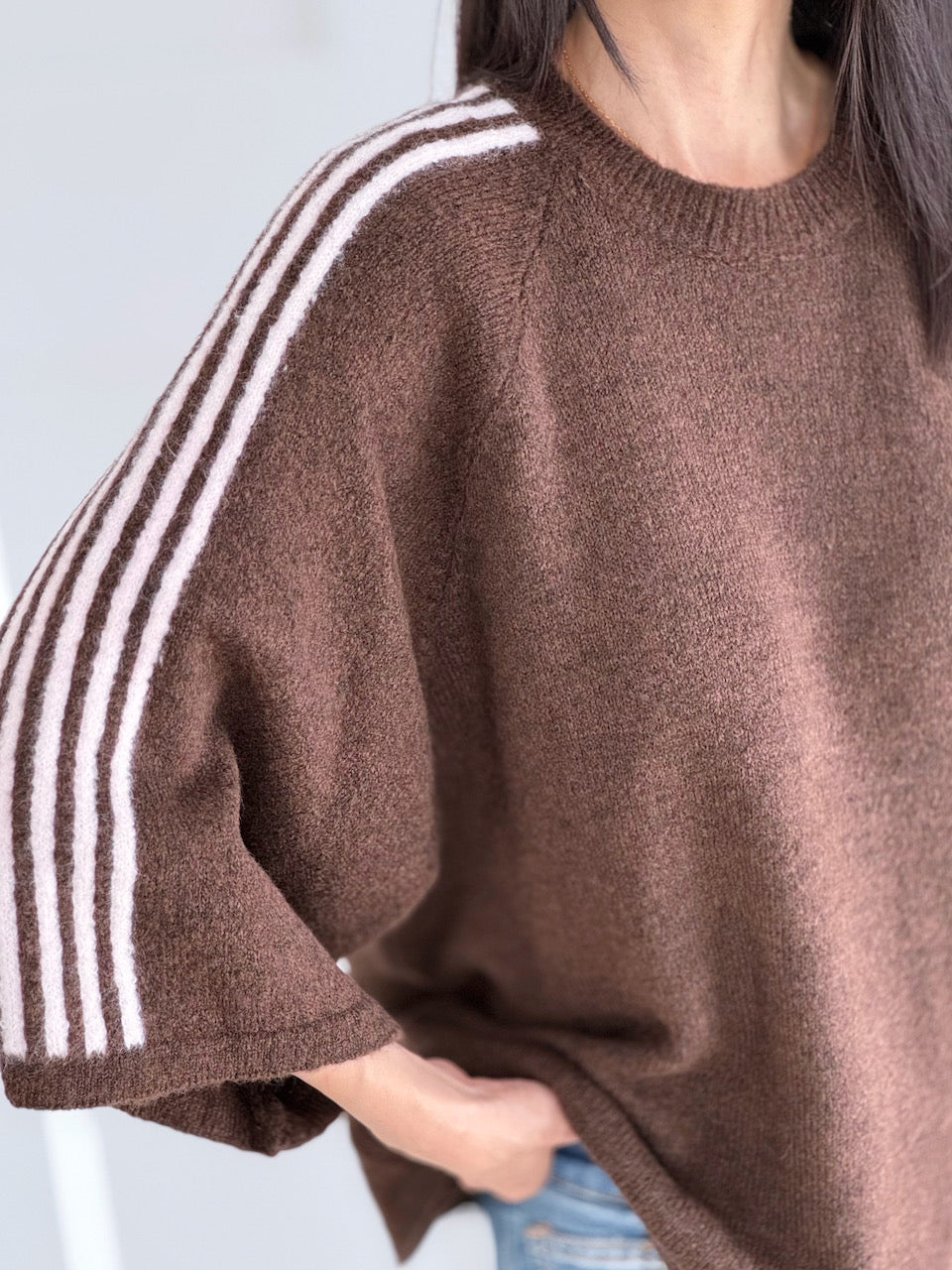 Pullover, flauschi, Kontraststreifen, 3 Farben