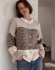 Strickjacke, Streifen, Volantbündchen, Cappuccino