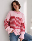 Strickjacke, Streifen, Volantbündchen, Rosa