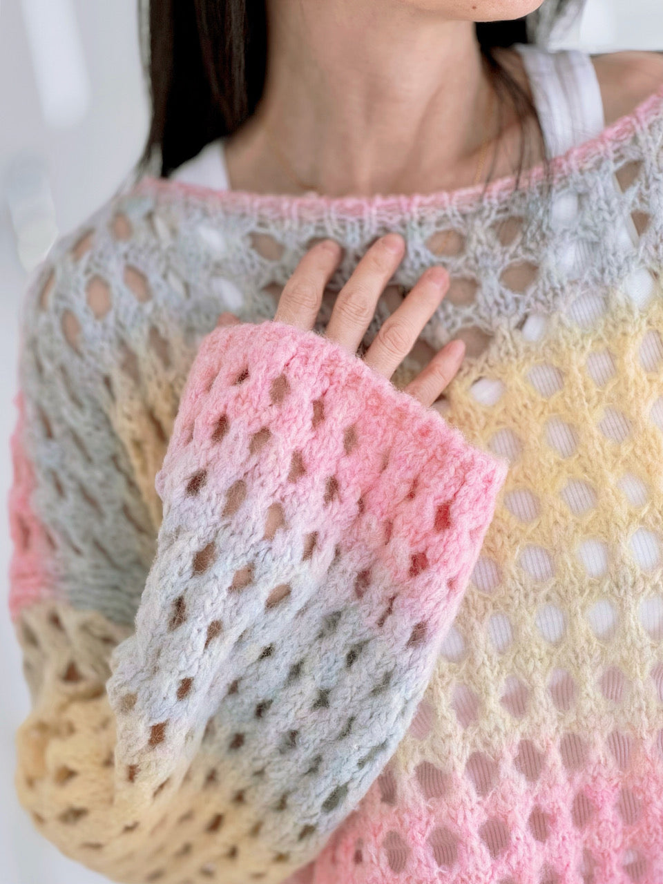 Pullover, Lochstrick, Pastell, Candy