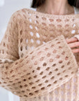 Pullover, Lochstrick, Pastell, Camel
