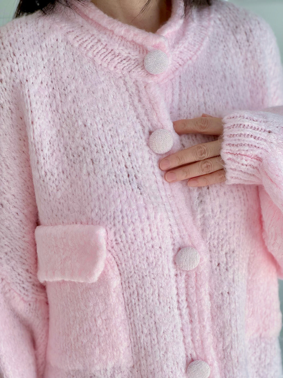 Strickjacke, mit aufgesetzten Taschen, Babyrosa