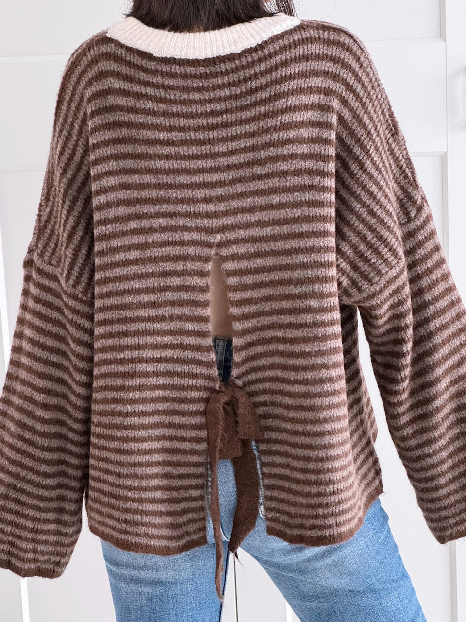 Pullover, flauschi, Streifen, Rückenschleife, Schoko