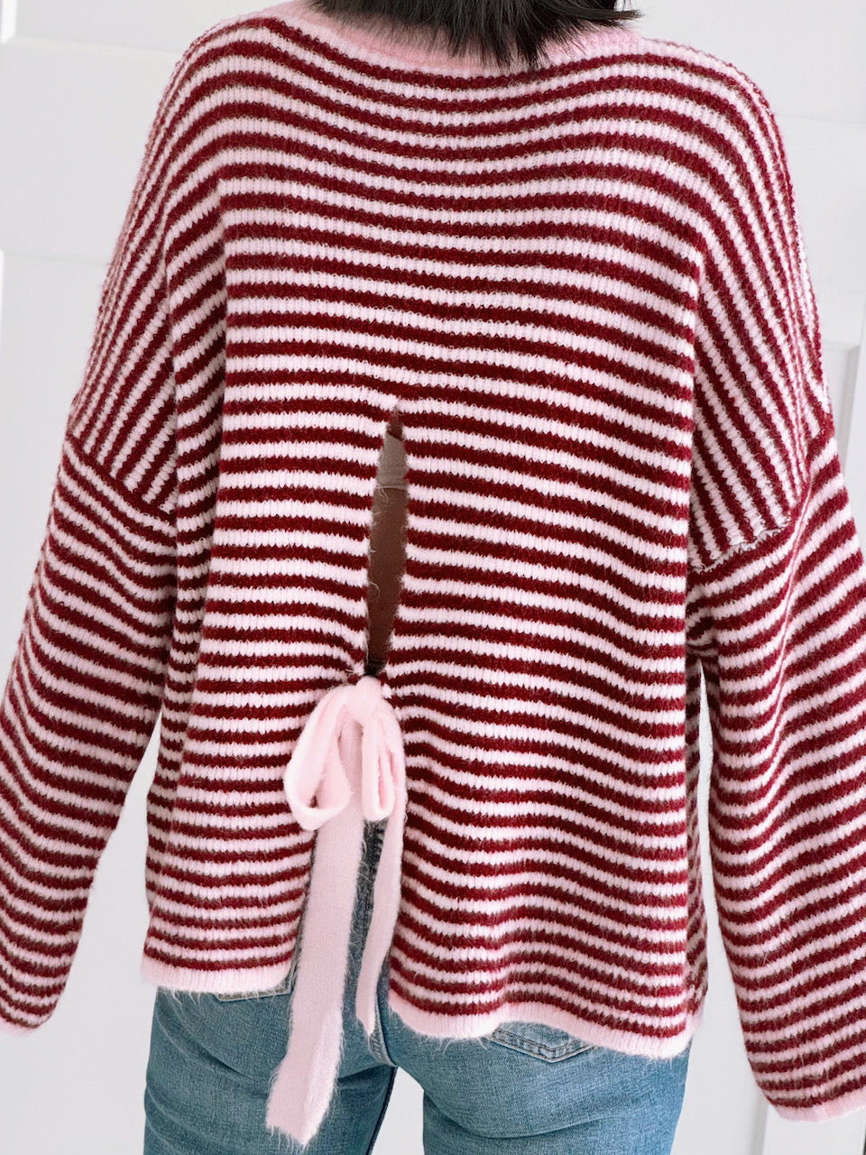 Pullover, flauschi, Streifen, Rückenschleife, Beere