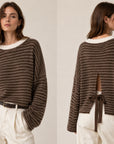 Pullover, flauschi, Streifen, Rückenschleife, Schoko