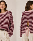 Pullover, flauschi, Streifen, Rückenschleife, Beere