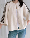 Strickjacke, flauschi, Kontraststreifen, 3 Farben