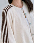 Strickjacke, flauschi, Kontraststreifen, 3 Farben