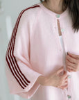 Strickjacke, flauschi, Kontraststreifen, 3 Farben