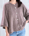 Strickjacke, flauschi, Kontraststreifen, 3 Farben