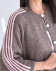 Strickjacke, flauschi, Kontraststreifen, 3 Farben