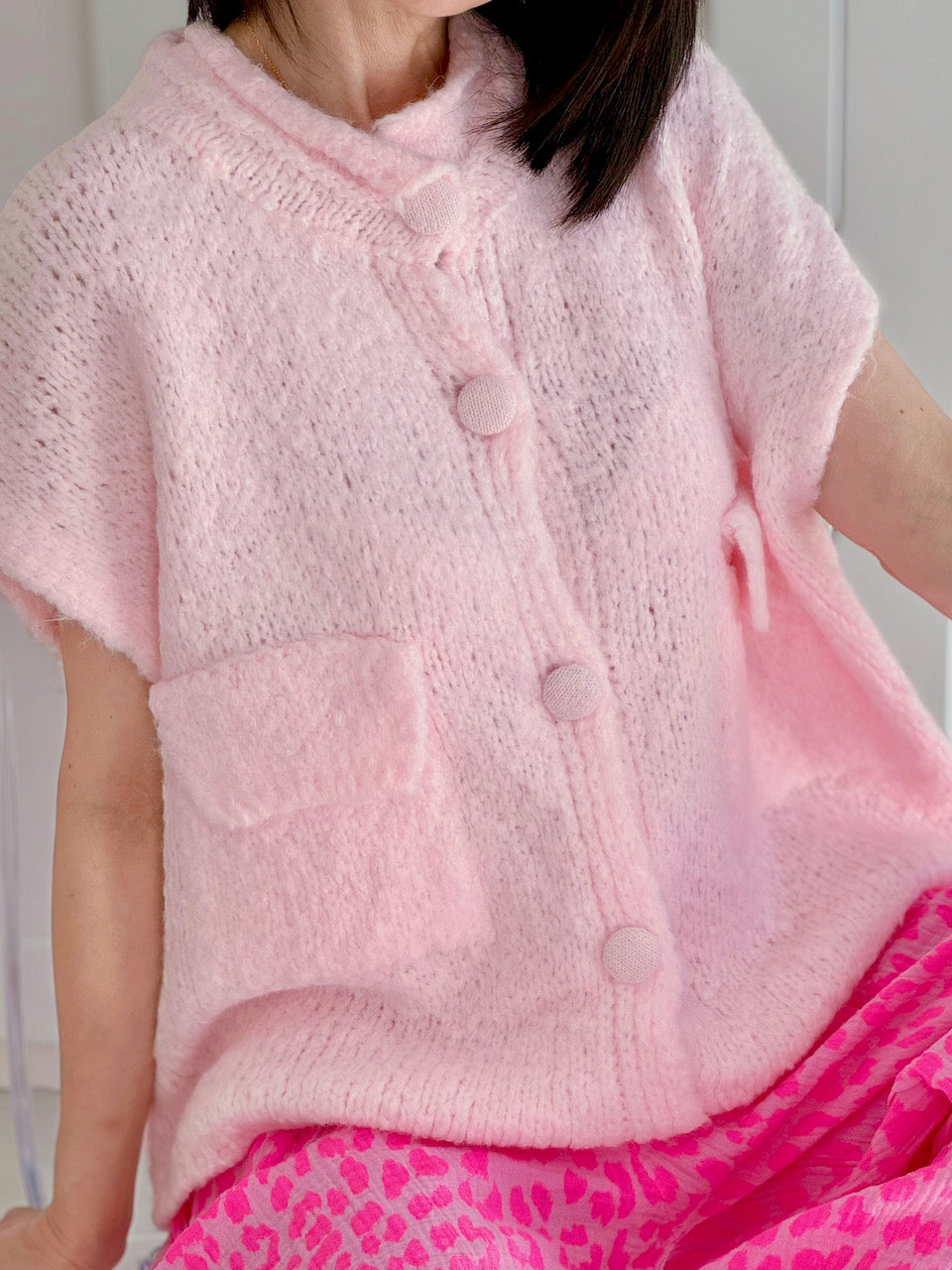 Strickweste, mit aufgesetzten Taschen, Babyrosa