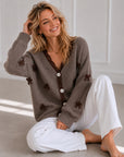 Strickjacke, mit Schleifen und Spitzenbesatz, Taupe