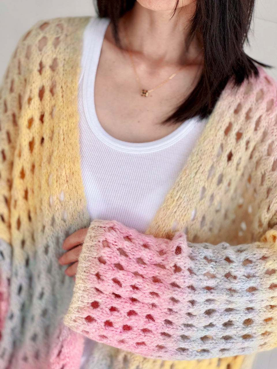 Strickjacke, Lochstrick, Pastell, Candy