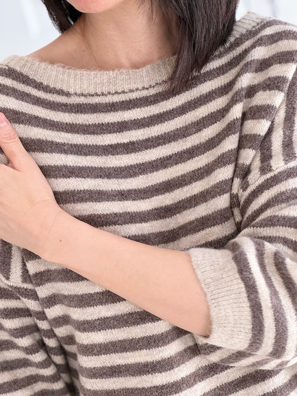 Pullover, flauschi, Streifen, Cappuccino