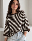 Pullover, flauschi, Streifen, Schoko