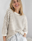 Pullover, flauschi, Streifen, Beige