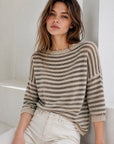 Pullover, flauschi, Streifen, Cappuccino