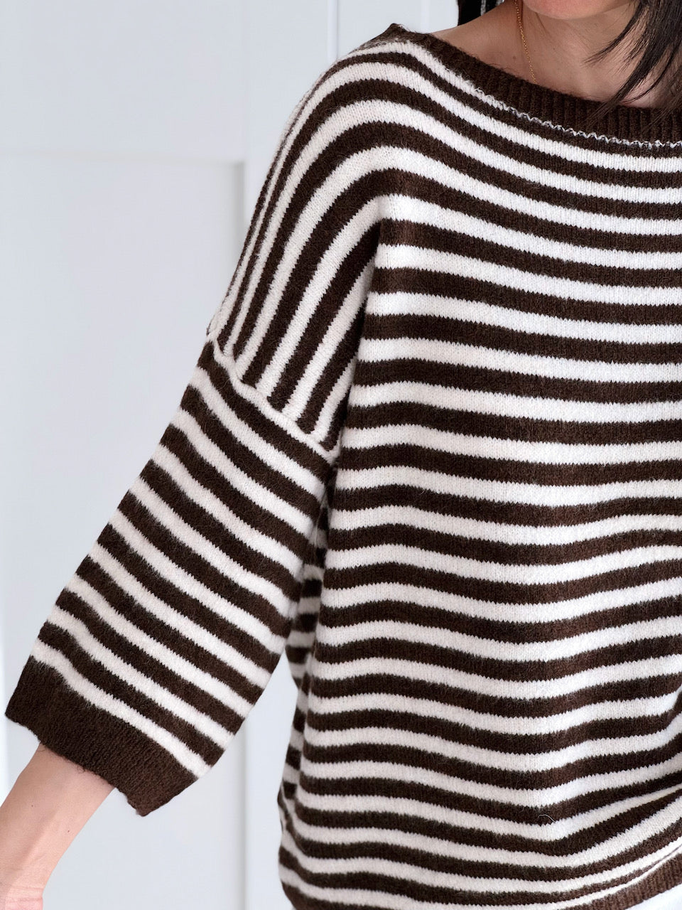 Pullover, flauschi, Streifen, Schoko