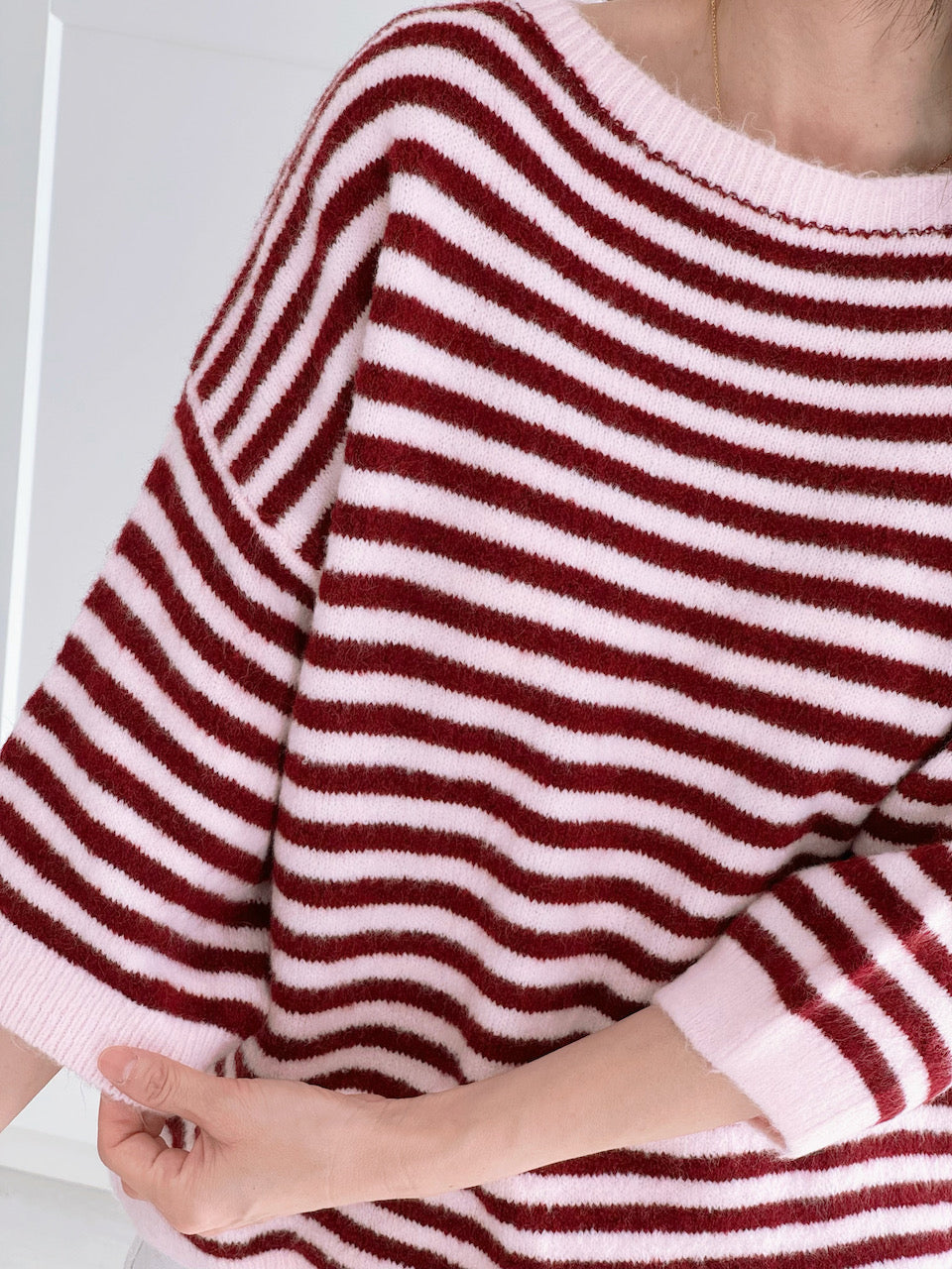 Pullover, flauschi, Streifen, Bordeaux