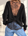 Pullover mit Spitzenrücken, Schwarz