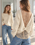 Pullover mit Spitzenrücken, Cremeweiß