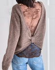 Pullover mit Spitzenrücken, Taupe