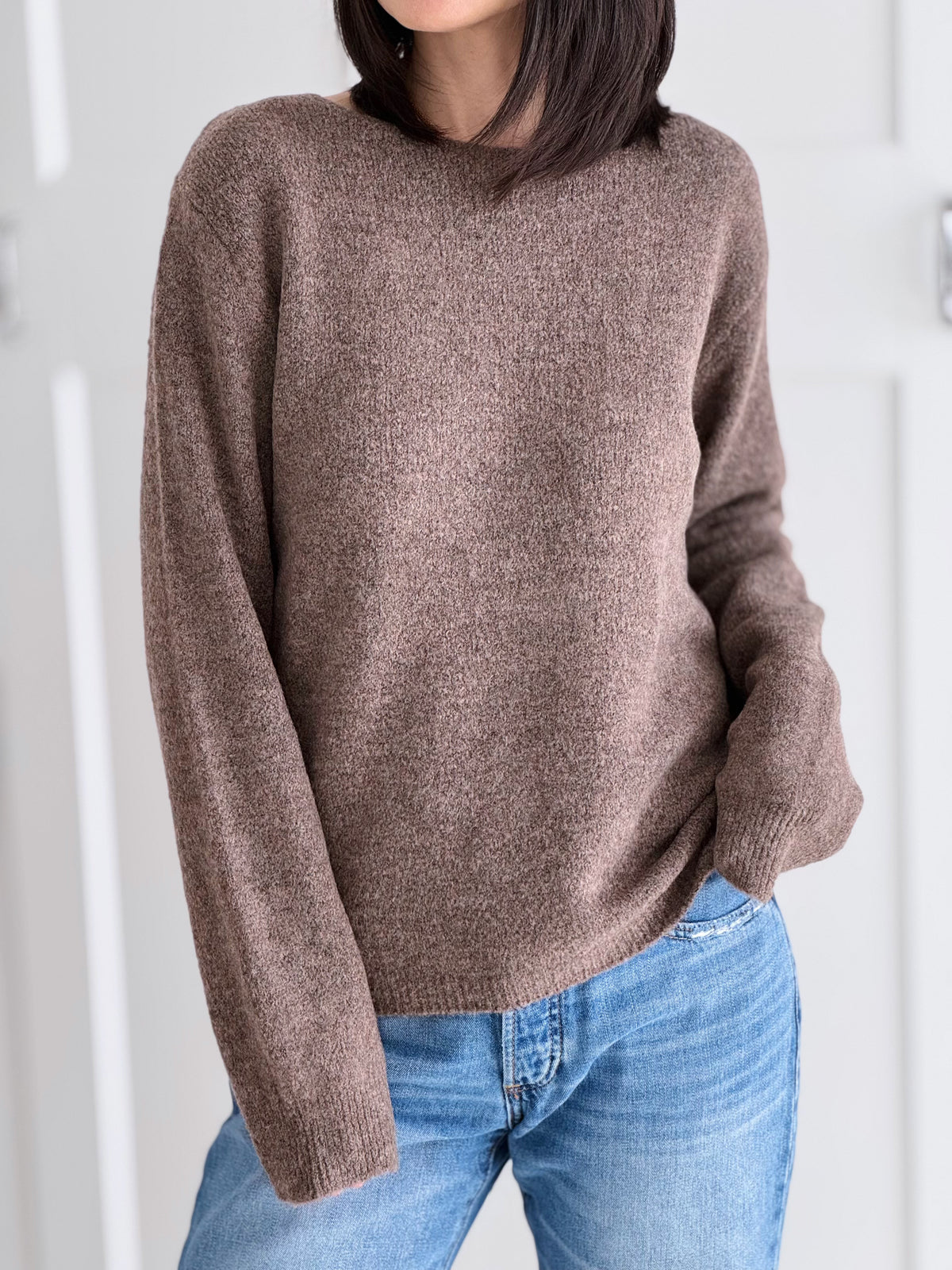 Pullover mit Spitzenrücken, Taupe
