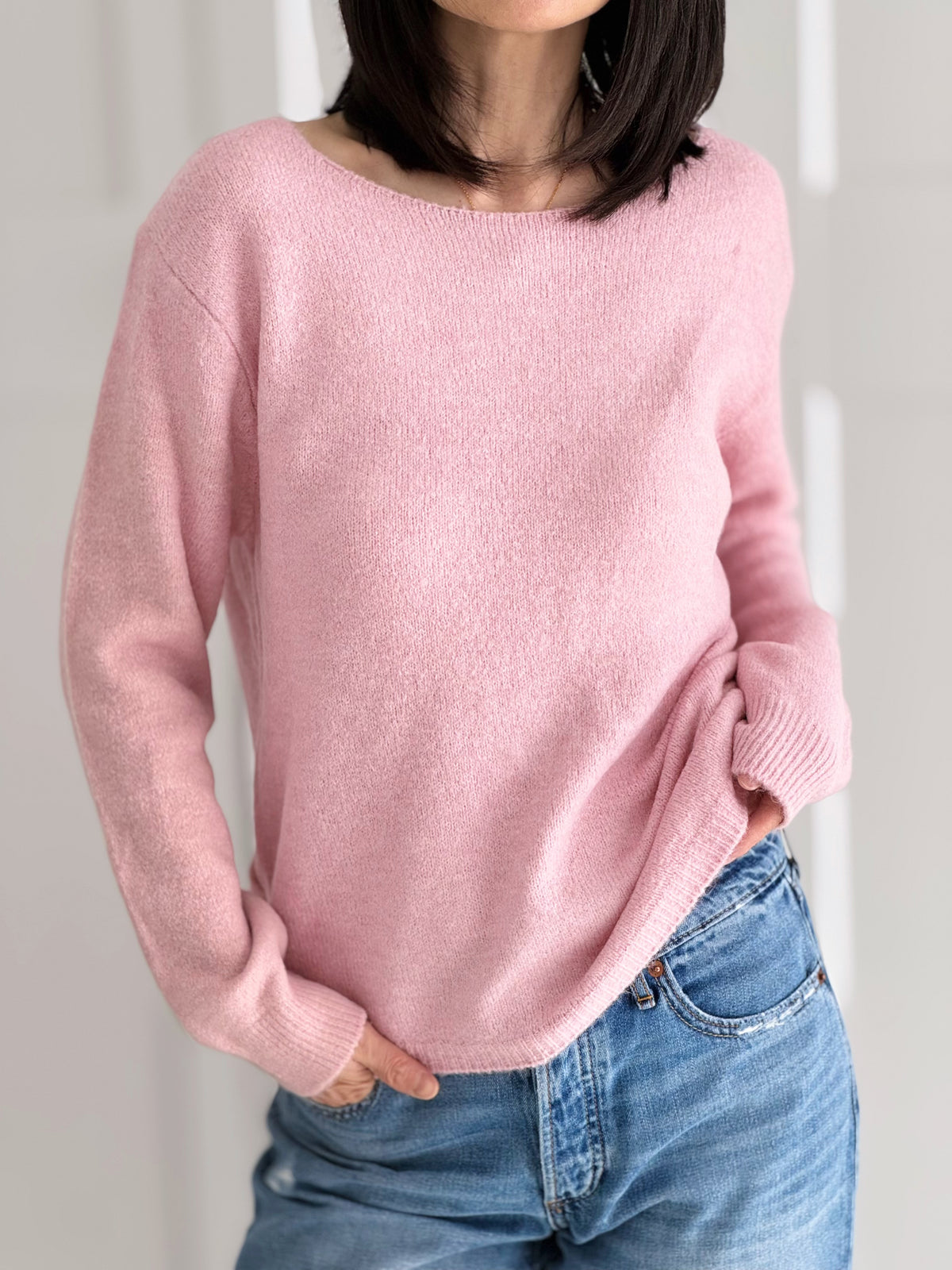 Pullover mit Spitzenrücken, Rosa