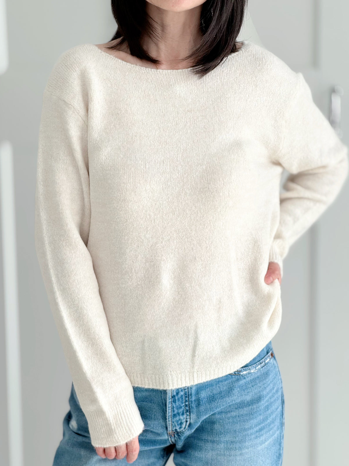 Pullover mit Spitzenrücken, Cremeweiß