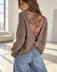 Pullover mit Spitzenrücken, Taupe