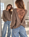 Pullover mit Spitzenrücken, Taupe